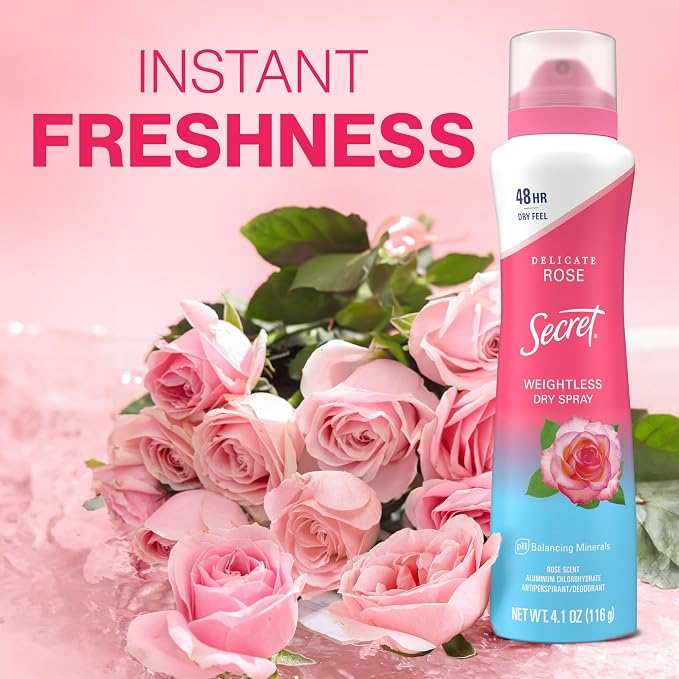 Secret Dry Spray Antiperspirant Deodorant for Women, 48hr Weightless Sweat & Odor Protection, Gentle on Skin, Wild Rose & Argan Oil Scent, 4.1 oz (Pack of 2)