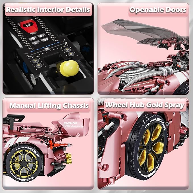 Sports Car Building Blocks Set for Adults, Lamb Terzo Millennio 1:8 Scale Race Car Model Building Toy Set Super Cars Display Model Collectible Set Gifts for Boys Teens(3466pcs)