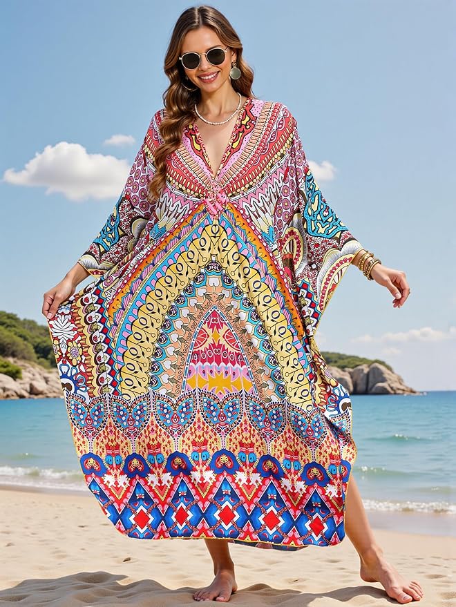 Mumu Dresses for Women Plus Size, Bohemian Kaftan Beach Cover Up Long Maxi Nightgown Soft Loungewear