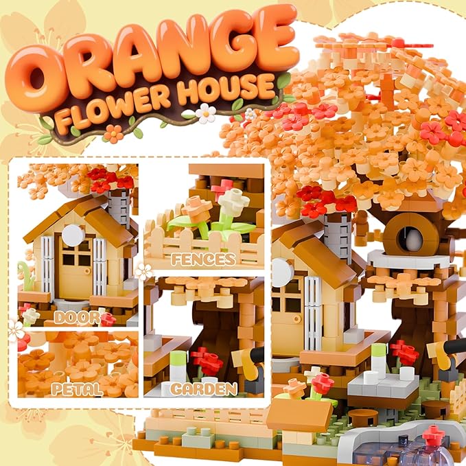 Japanese Cherry Blossom Tree Mini Micro Building Block Sets，Flowers House Mini Bricks Building Kit- Ideal DIY & Home Decor for Adults, Fun Creative Gift for Kids.