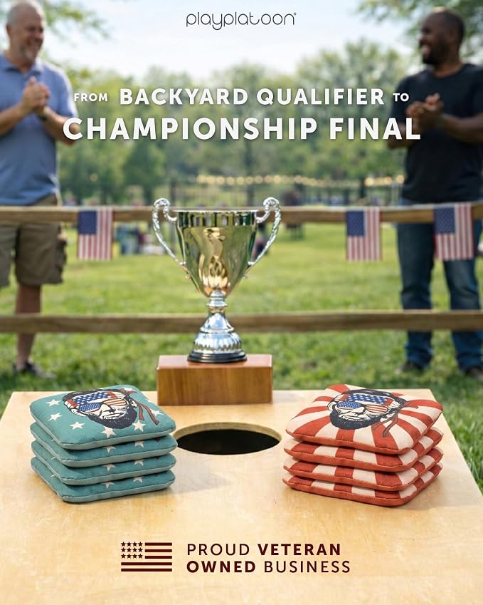 Play Platoon Pro Cornhole Bags Set of 8 - Professional Dual Sided Slick and Sticky Side Competition Corn Hole Bags - Tournament Series