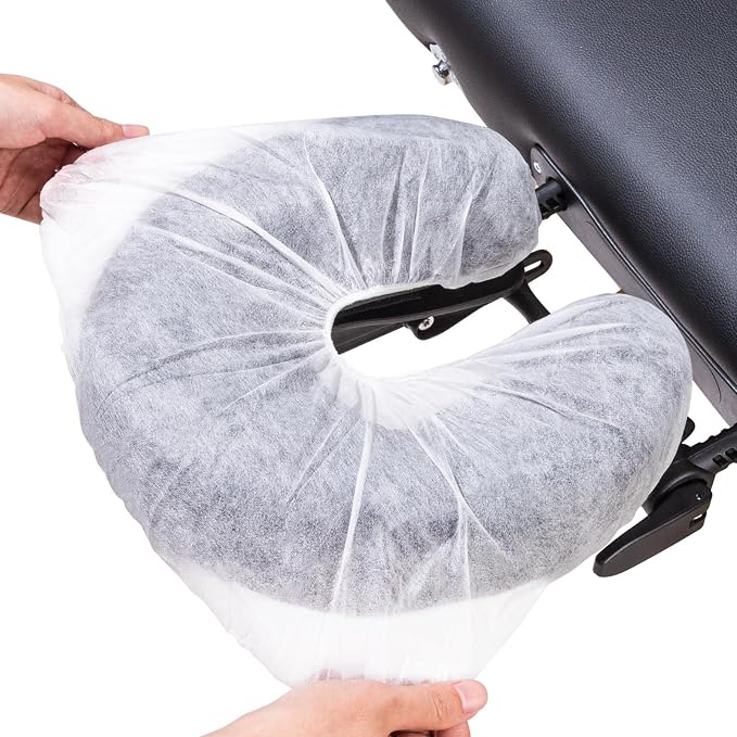Noverlife 100PCS Disposable Fitted Face Cradle Covers, Non-woven Ultra Soft Massage Face Covers Headrest Covers for Massage Tables & Massage Chairs, Universal Size Beauty Salon SPA Face Rest Covers