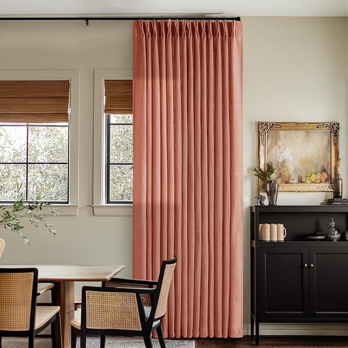 Pinch Pleated Terracotta Linen Curtains 84 Inches Long 2 Panels Firebrick | for Living Dining Room, Pinch Pleat Back Tab, Light Filtering Semi Sheer, Farmhouse Boho, Red Clay Autumn Fall Home Decor