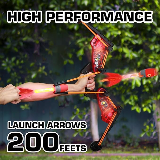 Zing HyperStrike FireTek Bow Archer Pack, Light Up Bow and Light Up Zonic Whistle Arrows, Shoots Arrows Over 200ft, Outdoor Play with Friends and Family, for Ages 14+ (Red)