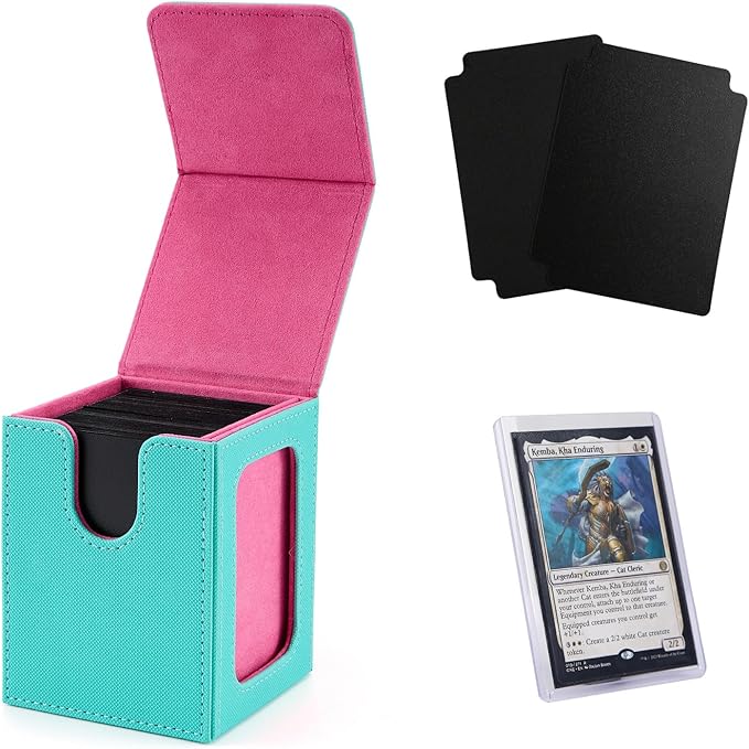Venssu MTG Deck Box for Commander Display,Card Deck Box Fits 100 Double Sleeved Cards,TCG with 2 Dividers and 1 Toploader (Turquoise and Pink)