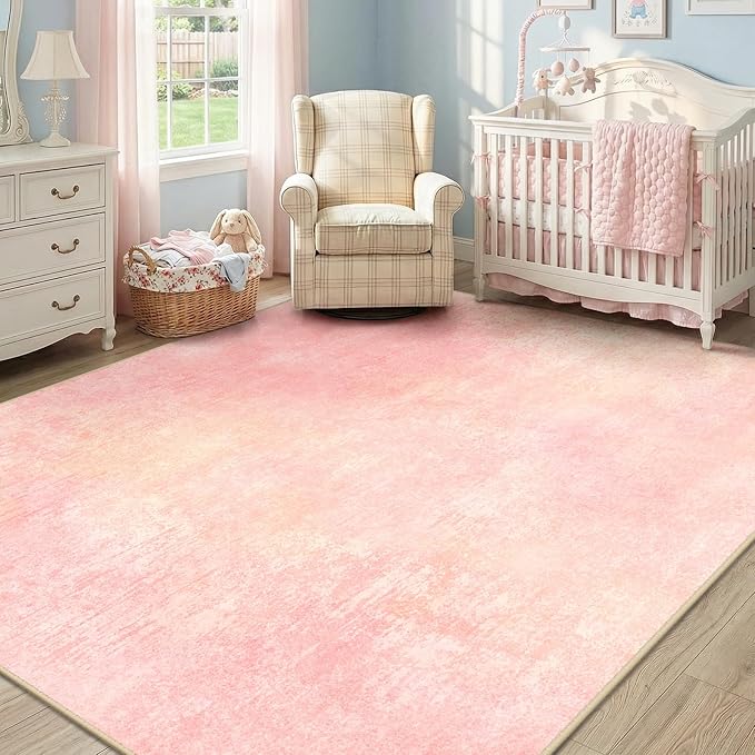 RELEANY Washable 6'x9' Abstract Area Rug for Living Room Light Pink | carpet for bedroom, kitchen, office, hallway and entryway, printed pattern, non-slip, soft, stain-resistant, easy to clean