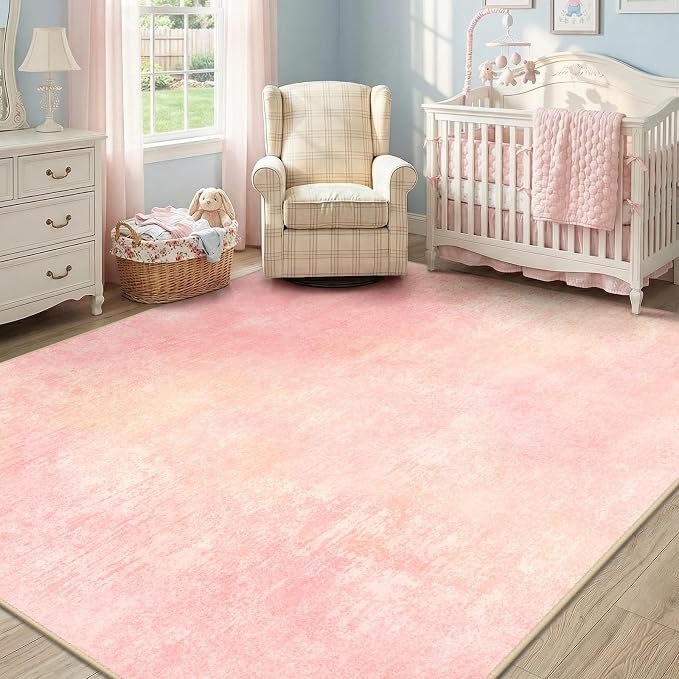 RELEANY Washable 5'x7' Abstract Area Rug for Living Room Light Pink | carpet for bedroom, kitchen, office, hallway and entryway, printed pattern, non-slip, soft, stain-resistant, easy to clean