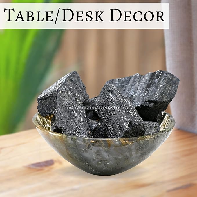 Amazing Gemstone Black Tourmaline Crystals Rough Stone in Bulk, 1lb Regular Pieces Turmalina Negra Piedra Originales, Large Black Tourmaline Crystal Healing Stones for Protection - Crafts Making