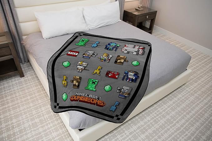 Jay Franco Plush Throw Blanket – 46" x 60" Inches Kids Hero Soft & Cozy Fleece Throw for Bedroom & Couch Décor, Official Licensed Product, Gray - Minecraft