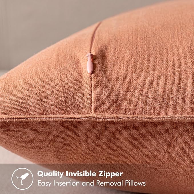 MIULEE Decorative Linen Euro Sham Pillow Covers 22x22 Inch Coral | Boho Farmhouse Neutral Couch Throw Pillows for Bed, Pack of 2 Accent Modern Pillowcases, Sofa Livingroom Home Decor