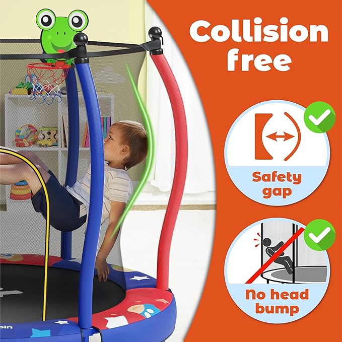 Happin® 55’’ Trampoline for Kids with Safety Enclosure, Indoor & Outdoor Toddler Trampoline, Ultra Safe Design with Multi Activity Accessories, Perfect Toddler Gift for Boys & Girls Ages 1–8