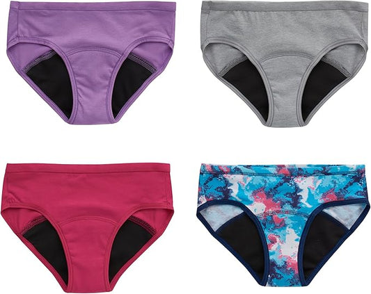 Hanes Girls' Period Underwear Boxer Briefs, Comfort Period Boxer Brief Panties for Girls, Moderate Protection
