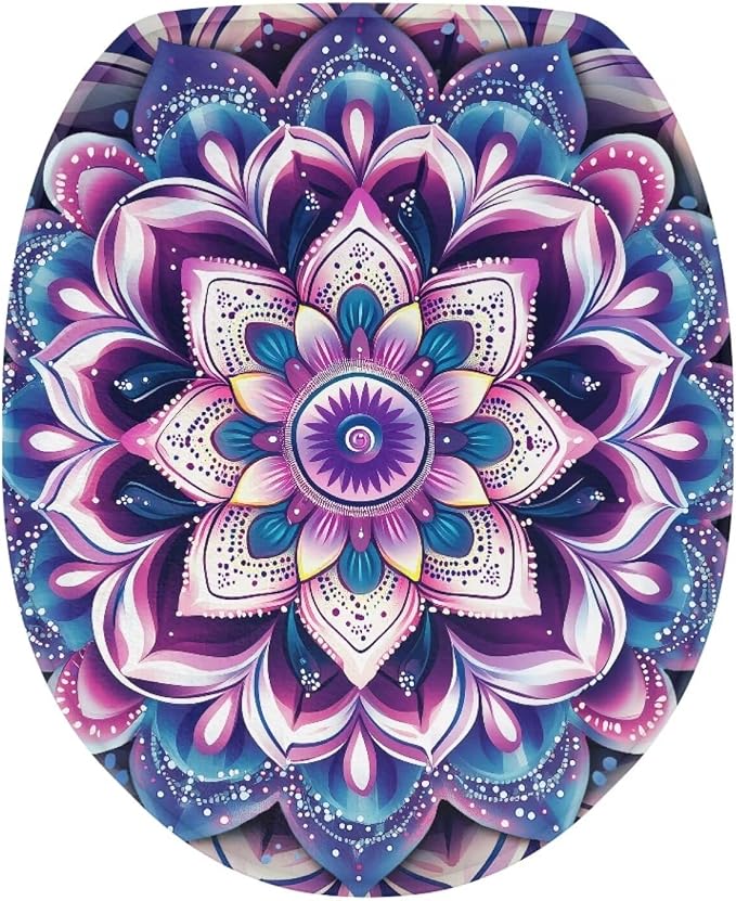 Purple Hippie Lotus Toilet Seat Covers with Elastic Bottom for Bathroom Hippie Lotus Toilet Seat Cushion Cover Bathroom Dust Cover Universal for Most Toilet Bowl Lids