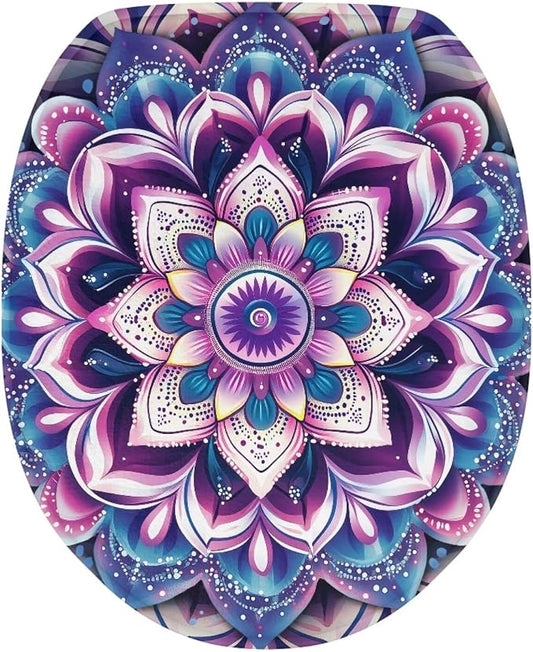 Purple Hippie Lotus Toilet Seat Covers with Elastic Bottom for Bathroom Hippie Lotus Toilet Seat Cushion Cover Bathroom Dust Cover Universal for Most Toilet Bowl Lids