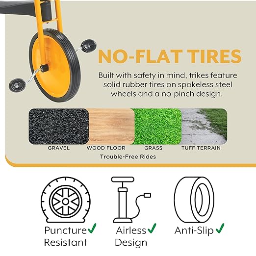 MYRIDER Toddler Trike, Kids Tricycle for Preschool, Daycare, Playground Kids Tricycles, Rubber Tires, Yellow/Black, 9" Mini