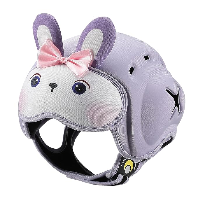 Baby Head Protector Baby Helmet for Crawling and Walking - No Bumps and Soft Safety Peak - Ultra Light and Adjustable Baby Head Protector Suitable for Babies 6-24 Months-Violet Bunny