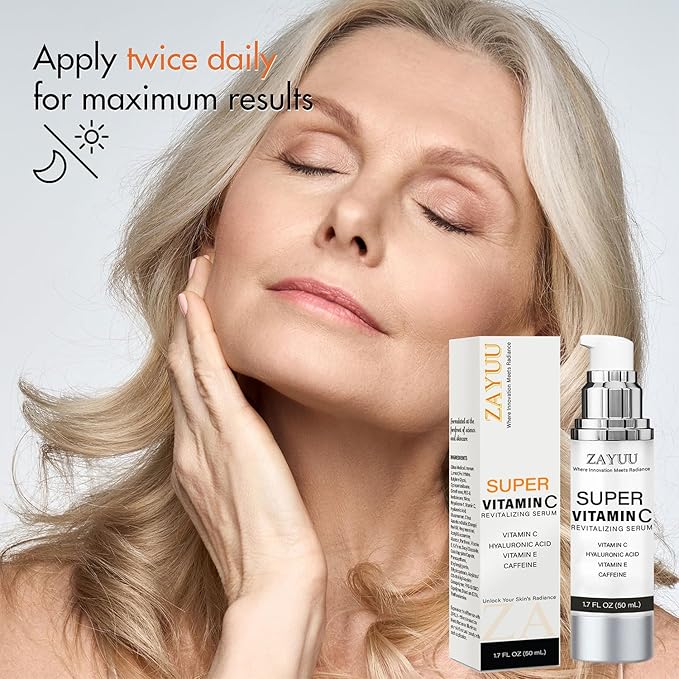 Super Vitamin C Face Serum for Mature Skin: Hydrating Brightening Formula - Vitamin C, Hyaluronic Acid, Vitamin E, Caffeine - Face Lift Serum for Wrinkles, Dark Spots - 1.7 fl. oz.