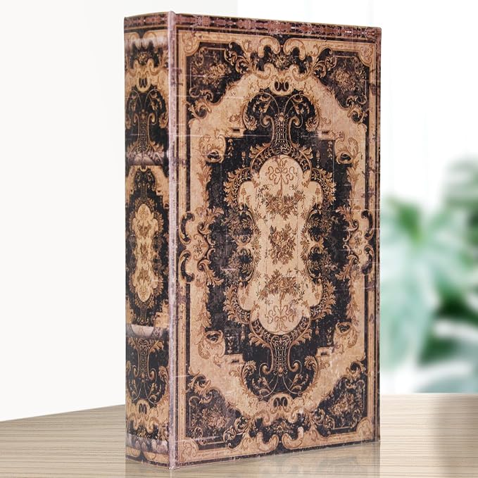 Decorative Storage Box for Home Decor - Vintage Faux Wood Book Box | Book Box with Magnetic Lock,Hidden Jewelry & Remote Storage,Coffee Table Books Decor,Shelf Decor Accents (M Size, 10.2")