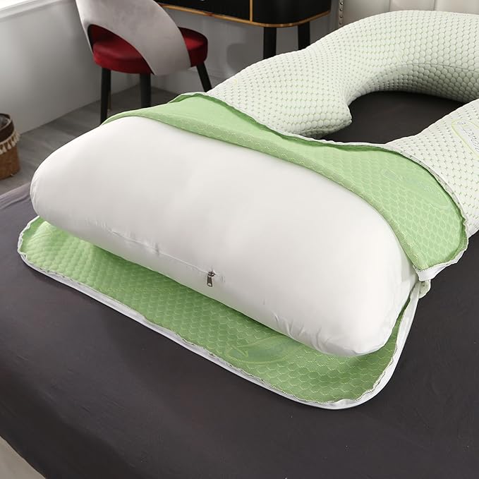 BATTOP Pregnancy Pillows for Sleeping- Full Body Maternity Pillow with Cooling Breathable Cover, U-Shaped Pregnancy Pillow for Side Sleepers - Support for Back,Hips,Legs,Belly (Mint Green)