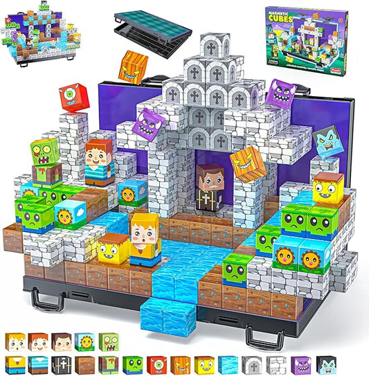 Magnetic Blocks, Magnetic Building Blocks for Kids, Stacking Mine Block with Storage Box, Montessori Sensory Constructions Toys for Boys Girls Age 3 4 5 6 7 8 9 10 Halloween Christmas Birthday Gifts