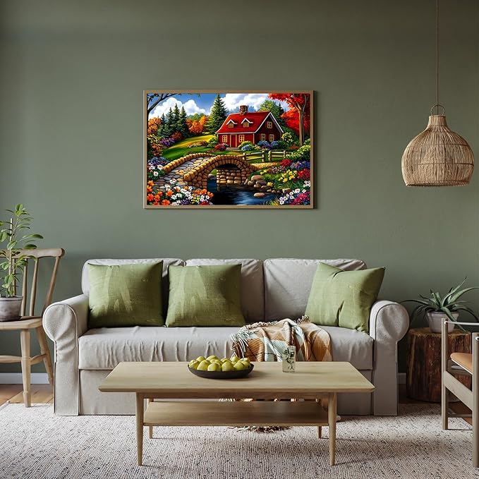 Puzzles for Adults 500 Pieces, Nature Landscape Jigsaw Puzzles - Cottage in Bloom, Impossible Nature Landscape Puzzle for Seniors Families, 20.47x14.96 Inches, 1:1 Poster, Letter On The Back
