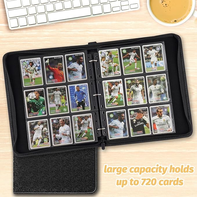 GERMUN 9 Pocket Card Binder, Premium Zip Trading Card Binder, 720 Double Sided Pocket PU Card Collection Binder, Collector Card Album, Card Folder for MTG, TCG, Sports Cards, Game Cards (Black2)