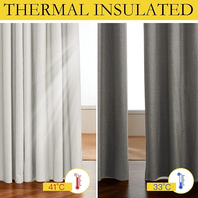 NICETOWN Linen Blackout Curtains for Kitchen, Ivory, 2 Panels, 42" Wide x 45" Long, Short Kitchen Burlap Linen 100% Blackout Drape Panels for Night Shift, Great Job for Blocking Light