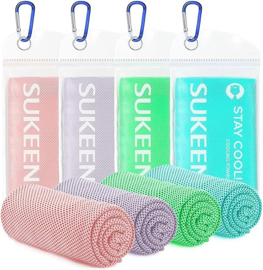 Sukeen 4 Pack Cooling Towels (40"x12") for Neck and Face, Cooling Neck Wraps, Breathable Cooling Towel for Hot Weather, Sweat Towels for Yoga, Sports, Golf, Gym, Camping, Running, Fitness, Workout