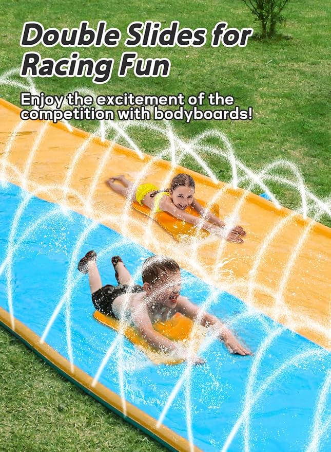 Spring Water 40FT Slip and Slide, Extra Long Water Slide for Kids and Adults, Slip n Slide with 2 Inflatable Bodyboards and Sprinkler, Giant Summer Heavy Duty Water Slides Outdoor Toys for Backyard