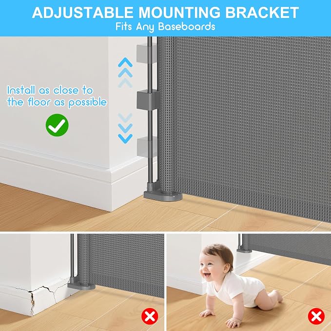 120 Inch Retractable Baby Gates Extra Wide, 41 Inch Reinforced Extra Tall Gate for Large Openings, Mesh Safety Gate for Kids Pets, Retractable Dog Gate for Stair Hallways Doorway Indoor Outdoor, Gray