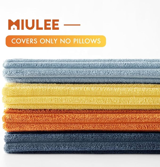 MIULEE Soft Corduroy Decorative Throw Pillow Covers Blue-Orange 20x20 | Set of 4, Mordern Nordic Coastal Decor, Summer Sky Wheat Set, Boho Farmhouse Cushion Covers for Couch Bed Sofa Living Room