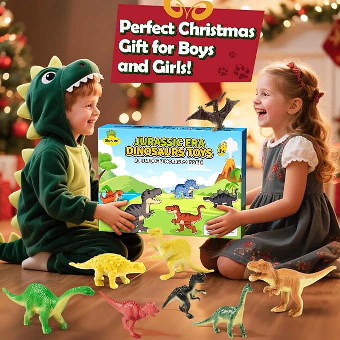 Advent Calendar 2025 Kids Dinosaur Toys for Boys 4-6 6-8 8-12, Kids Toddler Toys for 3+ Year Old Boy, 24 Dinosaur Surprise Christmas Birthday Gifts for Boys Girls, Party Favor for Dinosaur Lovers