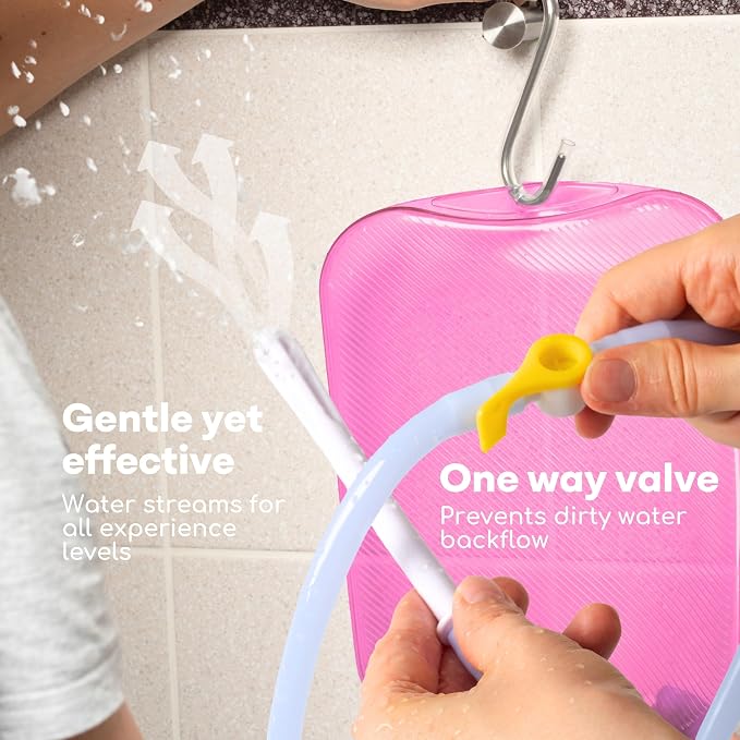 Medi Grade Enema Kit for Adults, 2L Capacity - Pink Transparent, Hands-Free with One-Way Valve, 4 Tips, Enema Bag - Enemas for Colon Cleanse for Women and Men - Coffee Enema & Colon Cleansing