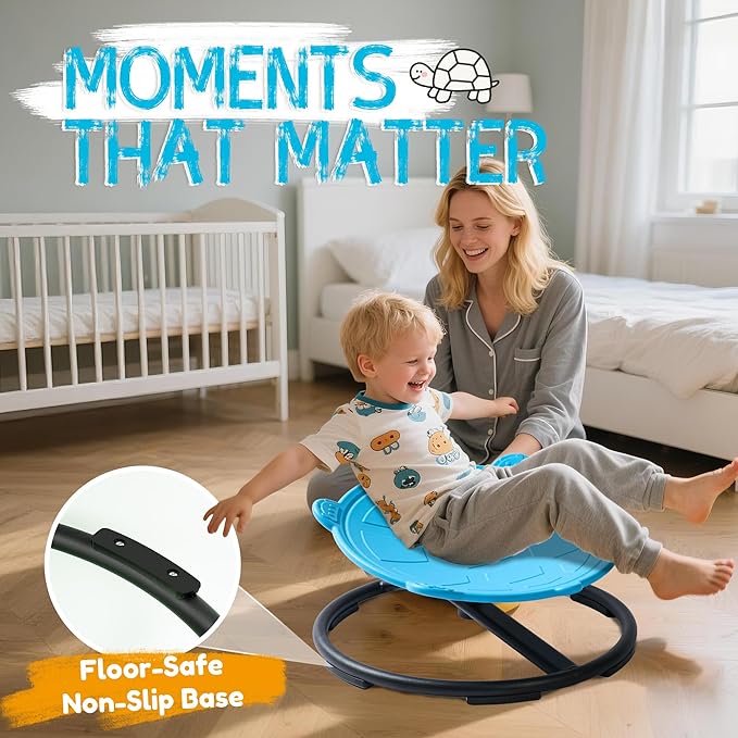 Turtle Spinning Chair for Autistic Kids – Sensory Spinning Toy, Spin Chair for Kids Autism, Sensory Swivel Seat for Balance, Coordination, Focus & ADHD Support, Autism Sensory Products (Blue)