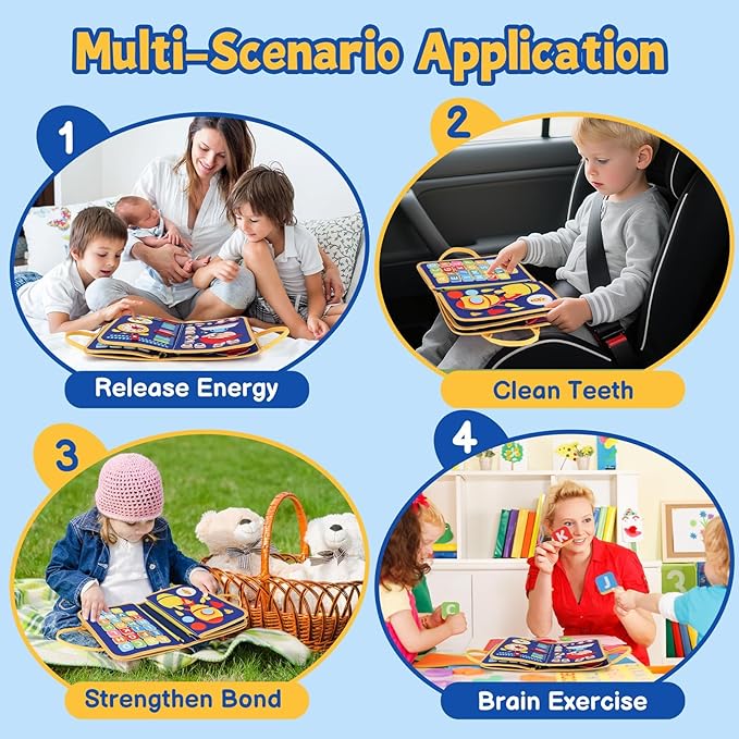 Toddler Toys Montessori Busy Book For Toddler Birthday Gift Educational Sensory Toys With 12 Preschool Learning Activities, Learning Toys For Airplane/Car, Non-Tearable Pages, Gift For Boys Girls
