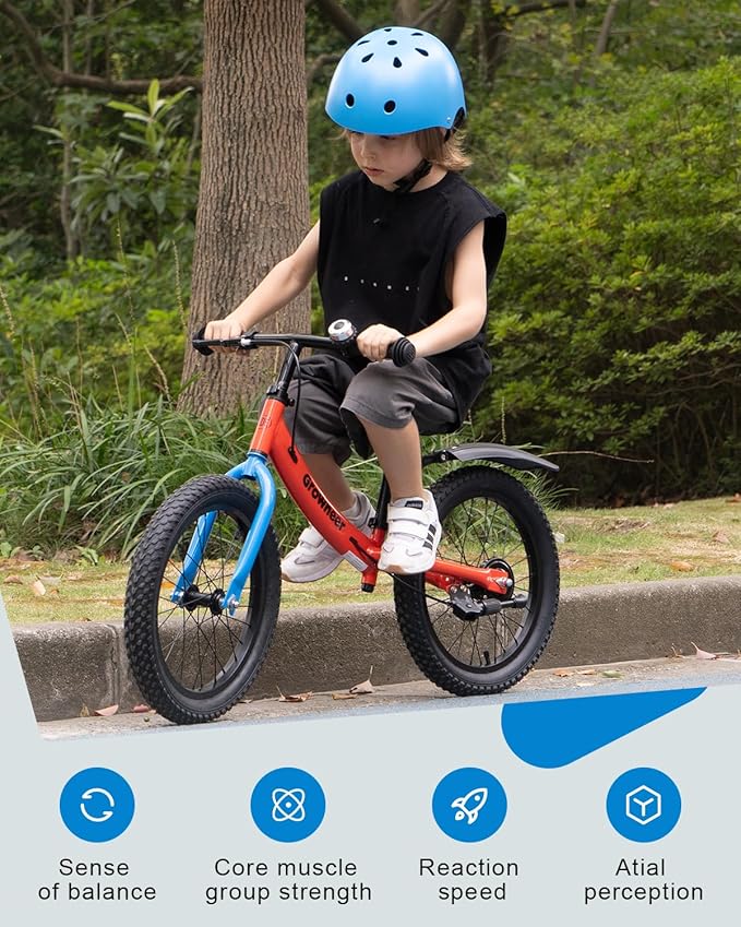 GROWNEER 16" Kids Balance Bike for 4-8 Year Old Boys Girls, Lightweight High Carbon Steel Frame Bicycle, Adjustable Padded Seat & Handlebars, Rear Brake, All-Terrain