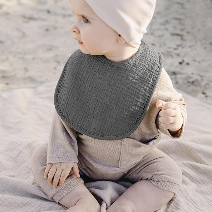 Konssy 10-Pack Muslin Baby Bibs, Soft Cotton Bandana Bibs for Drooling & Teething, Unisex Solid Colors for Boys & Girls, Newborn & Infant