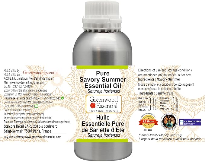 Greenwood Essential Pure Savory Summer Essential Oil (Satureja hortensis) Steam Distilled 300ml (10 oz)