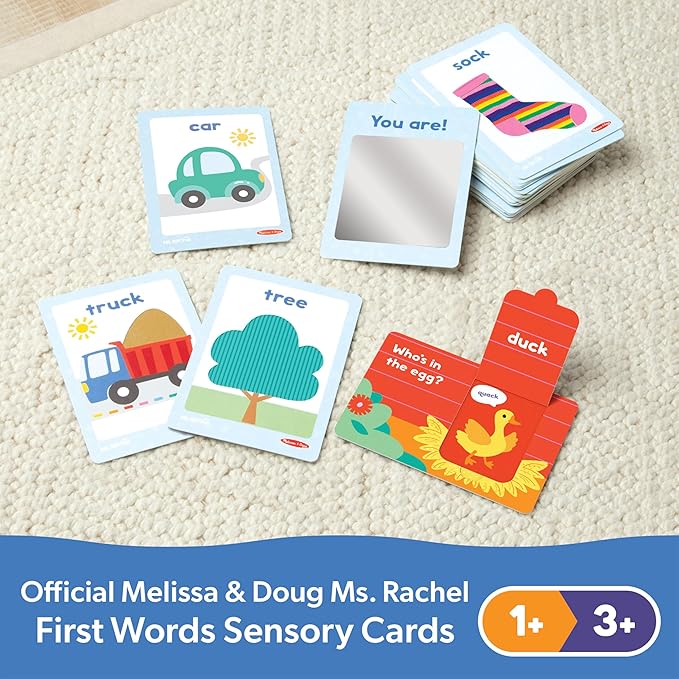 Melissa & Doug® Ms. Rachel™ First Words Textured Sensory Flashcards Preschool Learning Toy for Boys, Girls - FSC Certified