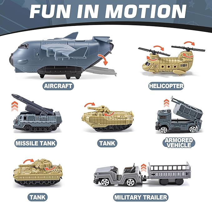 Military Base Toy, Army Toys Set with 14 Vehicles Airplane Tank Trucks Helicopter Fighter Jet, Play Mat with Army Men Action Figures and Accessories, Birthday Gift for Kids