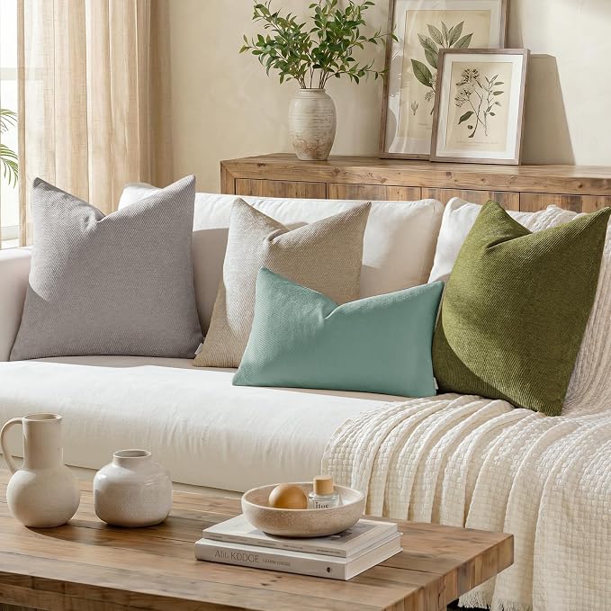 a moment Pack of 2 Decorative Chenille Throw Pillow Covers with Twill Cushion Covers for Sofa Living Room Couch Bed 18x18 Inch Teal