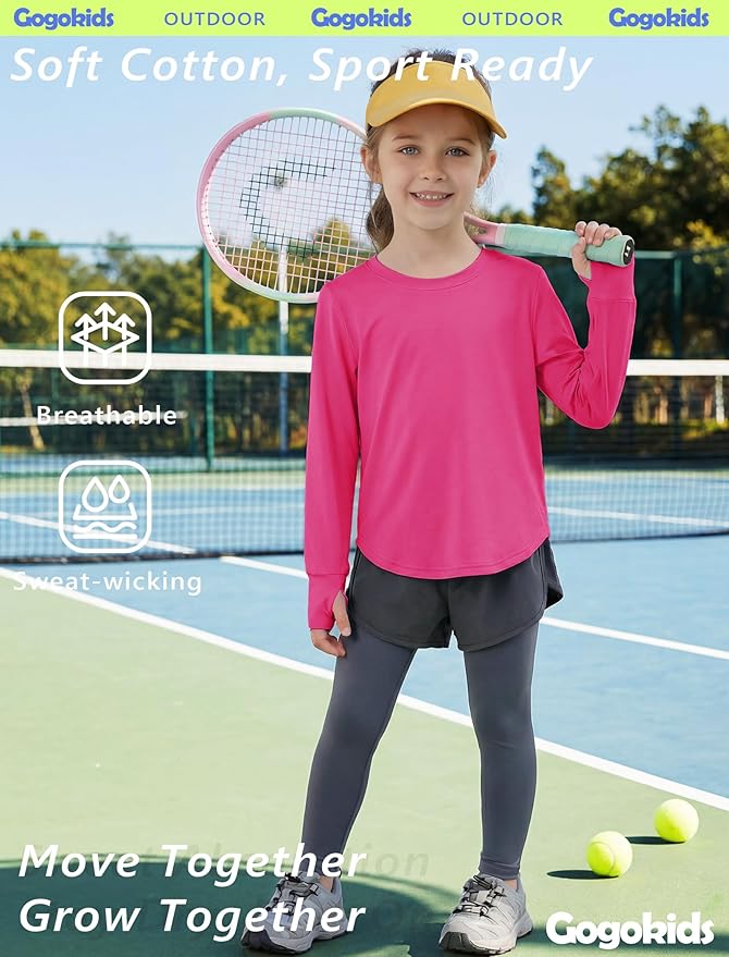 Gogokids Girls Shirts Long Sleeve Athletic Shirts Open Back Tops Active Sports Tshirts Yoga Workout Crop Tees 5-14 Years
