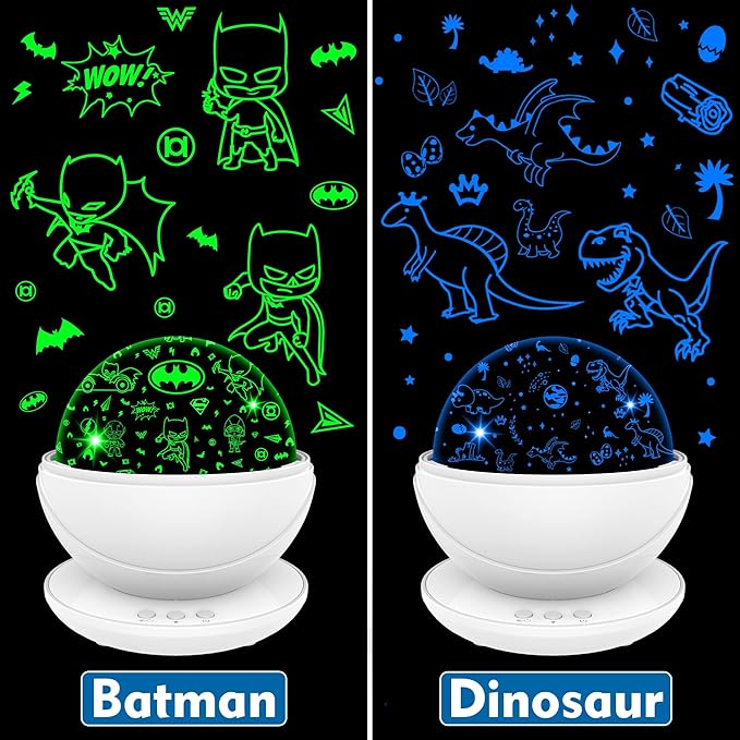 VANSHINIEER Batman Night Light Projector for Boy,Kids Night Lights with Batman and Dinosaur Theme,360 Degree Rotation,15 Mode Color Changing,Birthday Gift Toys