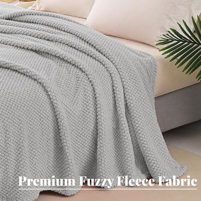 Whale Flotilla Extra Large Soft Fleece Throw Blanket for Couch | 50x70 Inch, Light Grey, Suitable for Sofa Chair Bed, Fluffy Fuzzy Jacquard Blankets for All Season, Lightweight and Cozy