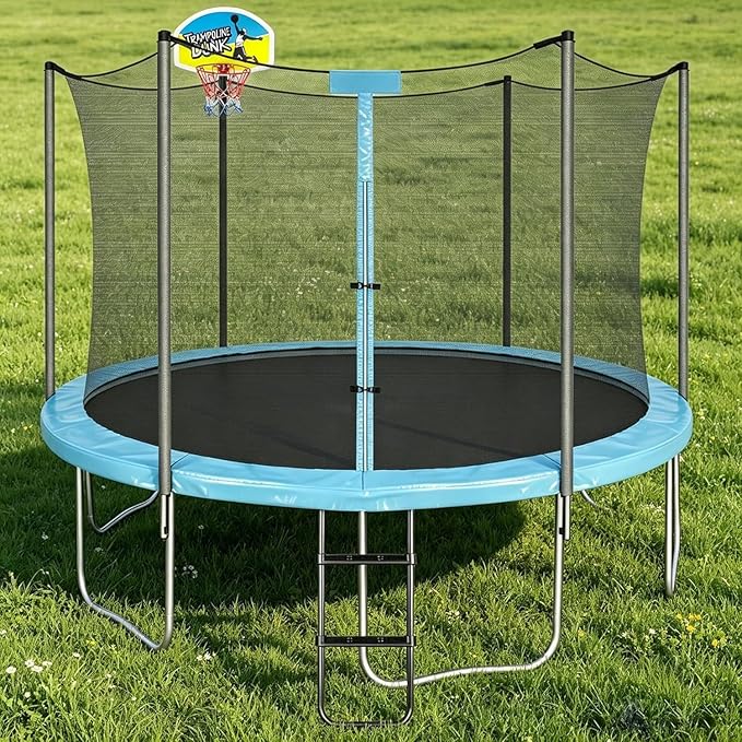 Trampoline Basketball Hoop with 2 Mini Basketball Easy to Install, Upgraded Basketball Hoop for Trampoline Dunk, Fit for Straight and Curved Pole,for Indoor and Outdoor Use