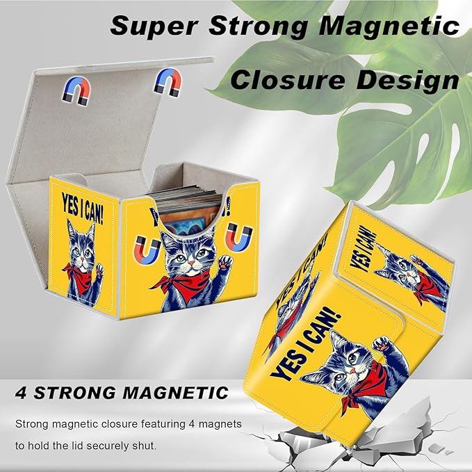 DEGDFSGR for TCG MTG Card Game Storage Box Organizer Trading Card Case Commander Deck Box Magnetic Closure Creative Pattern Up to 200 Cards, Cute Cat Red Bandana