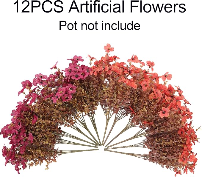 Artificial Fake Mums Flowers Plants for Outdoors Autumn Decorations,12 Bundles Faux Mums Silk Daisy Fall Flowers Plant UV Resistant Look Real for Outside Planters Porch Front Yard Home Orange Burgundy