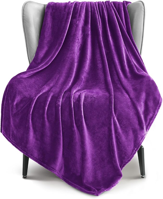 Exclusivo Mezcla Soft Large Fleece Throw Blanket for Couch, Purple | 50x70 Inches, Double-Sided Brushed Flannel, Lightweight Plush Cozy Blanket for Home Decor, All Season, Machine Washable