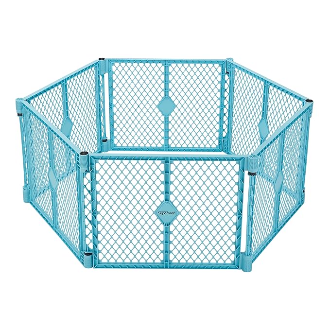 Toddleroo by North States - Superyard Baby Play Yard: Freestanding 6 Panel Baby Playpen - Indoor or Outdoor Use - Made in USA - Encloses Up to 18.5 Square Feet - 26 Inches Tall - Aqua