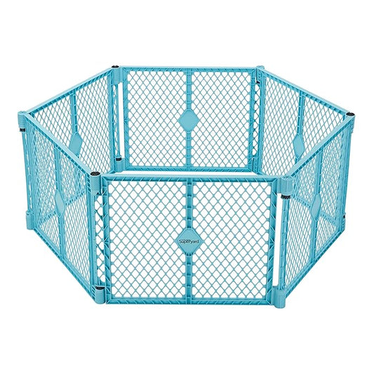 Toddleroo by North States - Superyard Baby Play Yard: Freestanding 6 Panel Baby Playpen - Indoor or Outdoor Use - Made in USA - Encloses Up to 18.5 Square Feet - 26 Inches Tall - Aqua